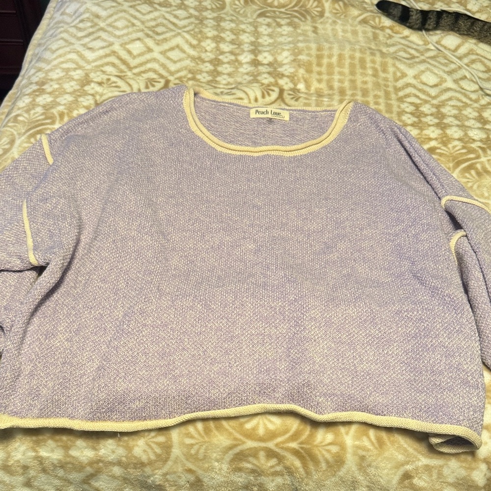 Peach Love California Purple Sweater with Cream Edges